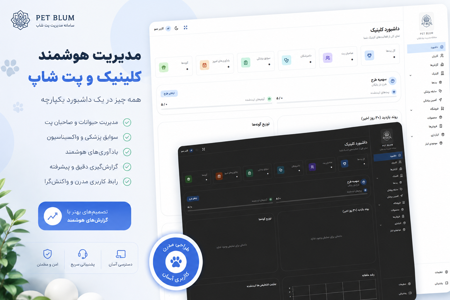 مدیریت خوشمند کلینیک و پت شاپ | پت بلوم